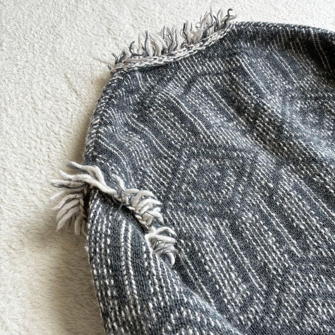 美品 スキャパ SCAPA フリンジ付き幾何学模様 ニットカーディガン 44