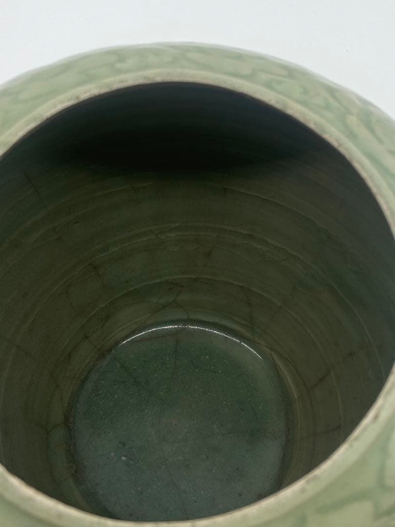 中国　元時代　龍泉窯　七観青磁　共箱　送料込み1101