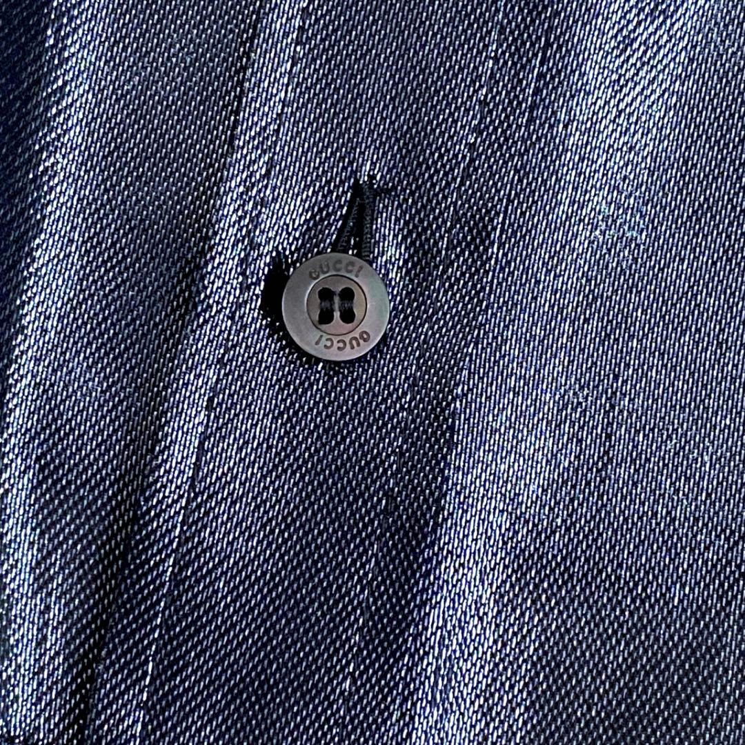 ✨GUCCI グッチ　シルク混ラメ長袖ブラウス　ネイビーグレー　イタリア製