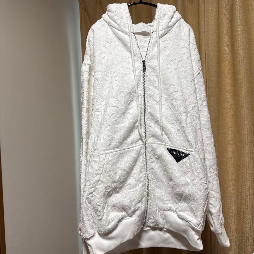 PRADA プラダ　ジャガードテリークロスフーディー ホワイト