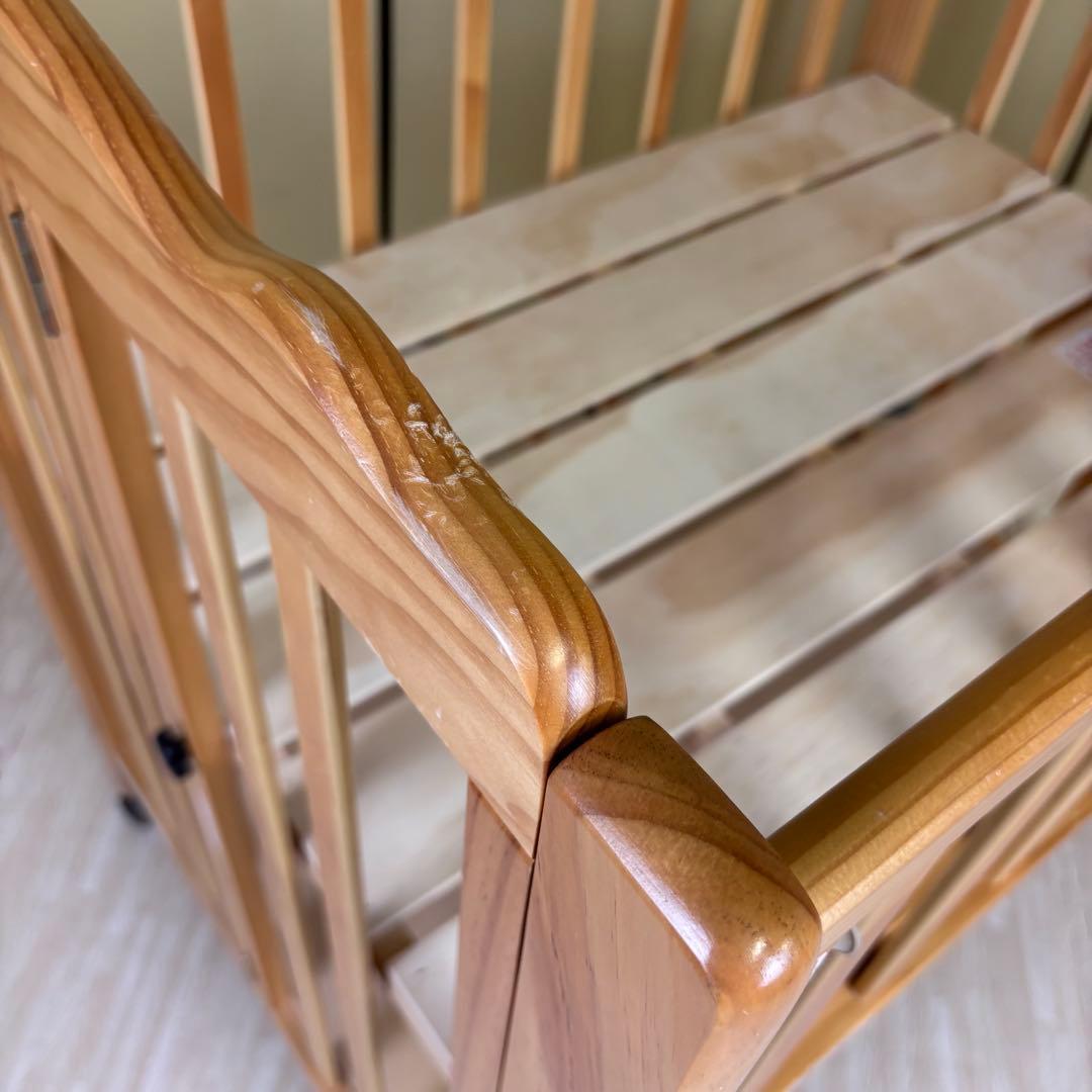 ☆除菌清掃済☆　大和屋　パタン　折りたたみミニベビーベッド　すのこ　ナチュラル