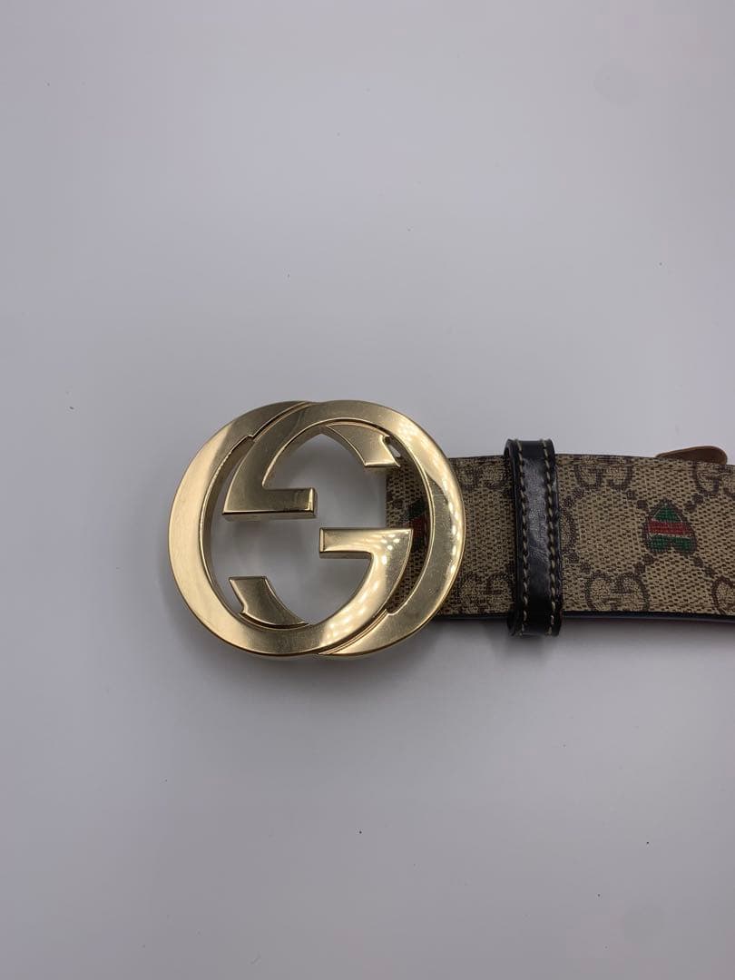 GUCCI GGキャンバス ベルト ゴールド金具　 レザー×キャンバス P55
