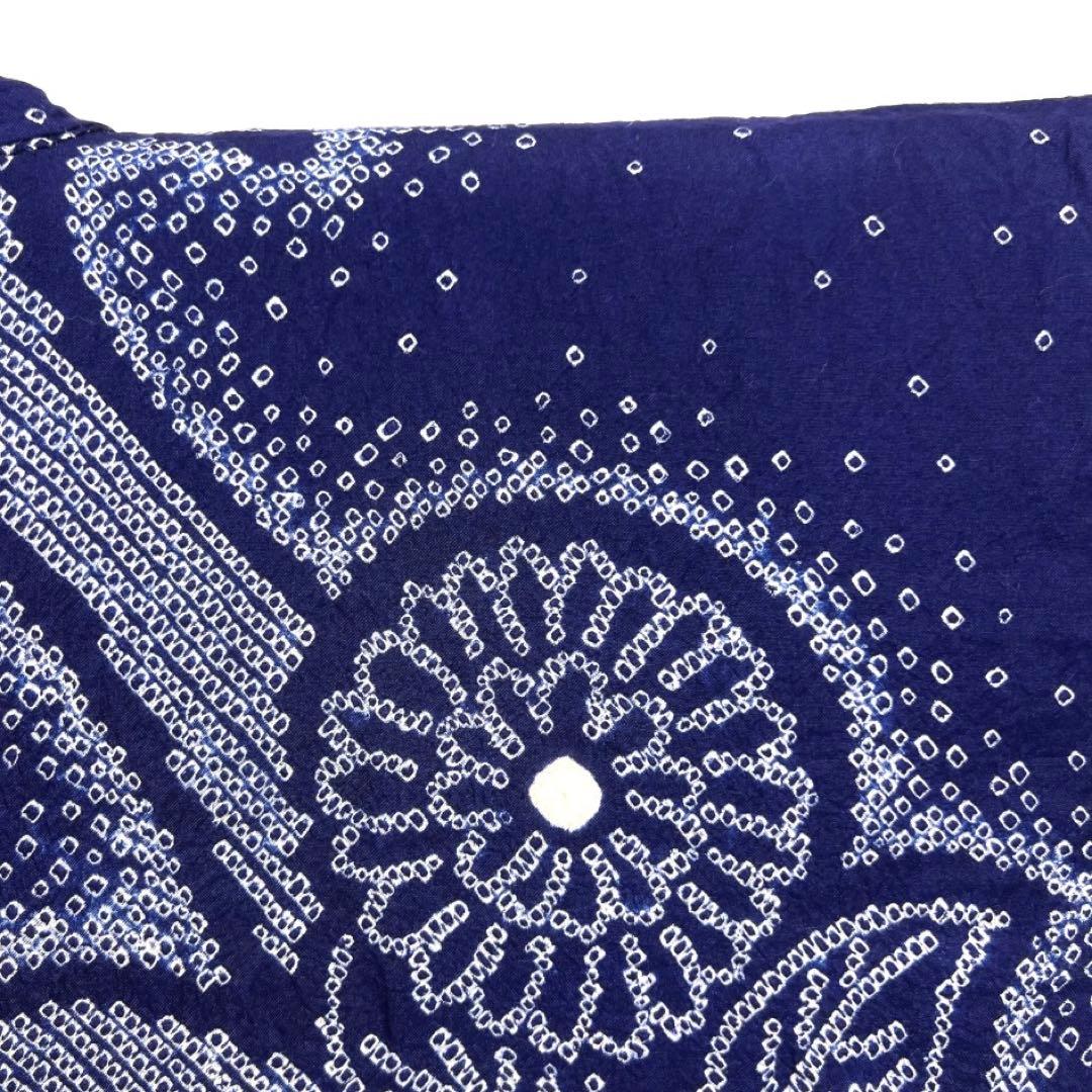 浴衣　有松鳴海絞り　菊　椿　流水　藍染　ネイビー　着物　064a d