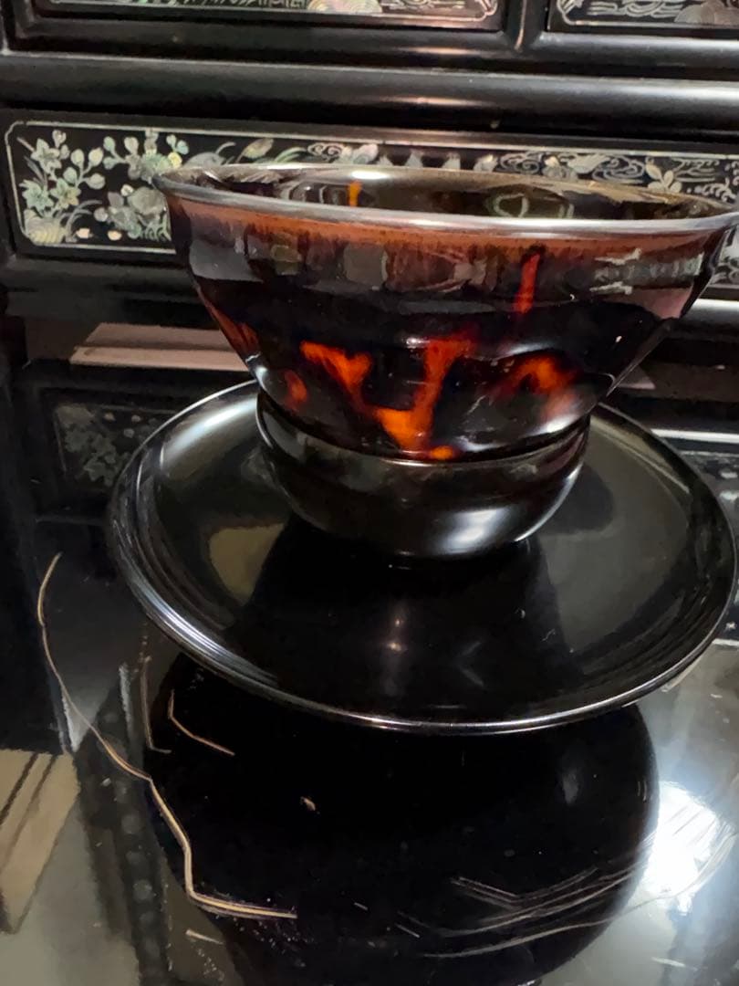 茶道具真塗天目台天目茶碗桶谷定一作