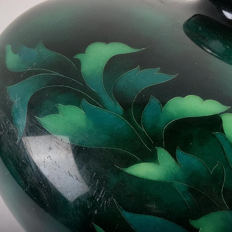 七宝焼　安藤七宝店　SILVER刻印　翡翠釉　花文　花瓶　共箱　M　R8879B