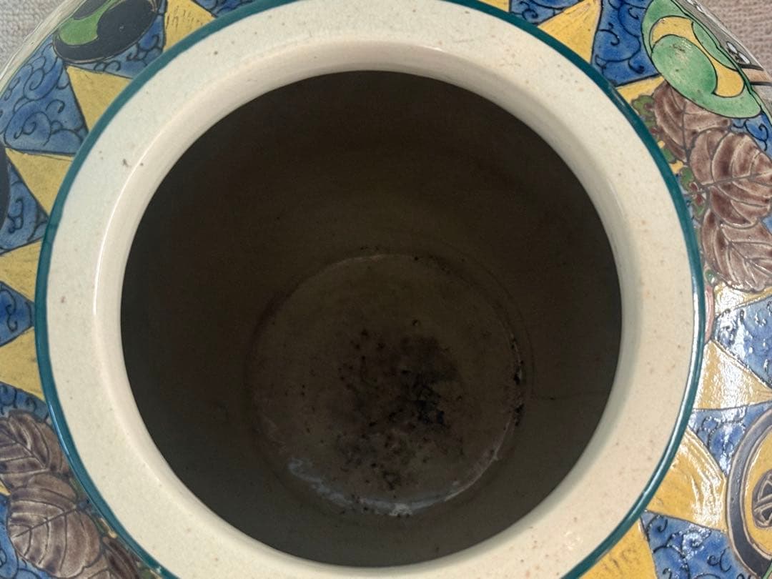 時代　仁清造　武士紋　大壺　色絵　アンティーク　送料込み260202