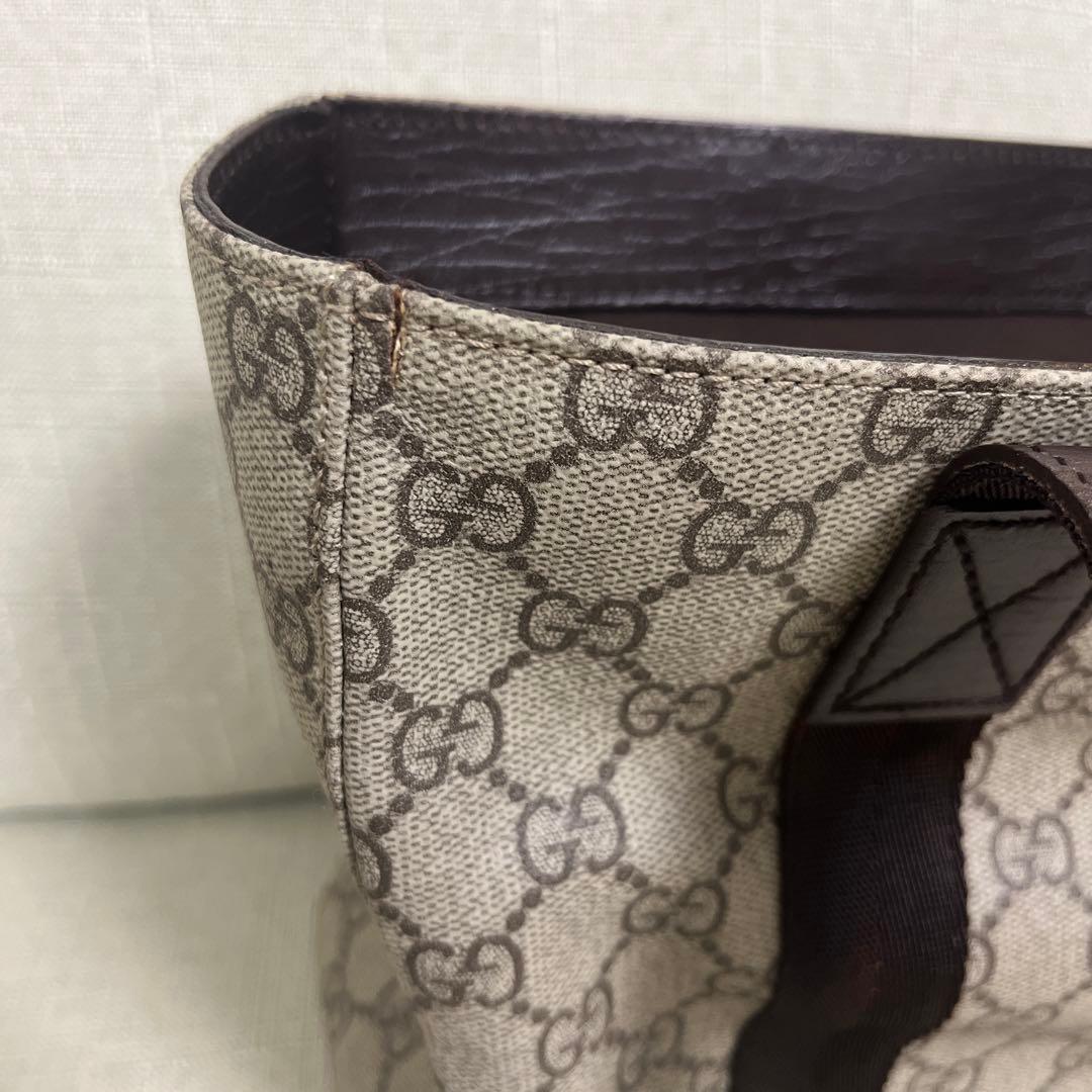 GUCCI グッチ PVC トートバッグ GG柄 レザー ブラウン ハンドバック