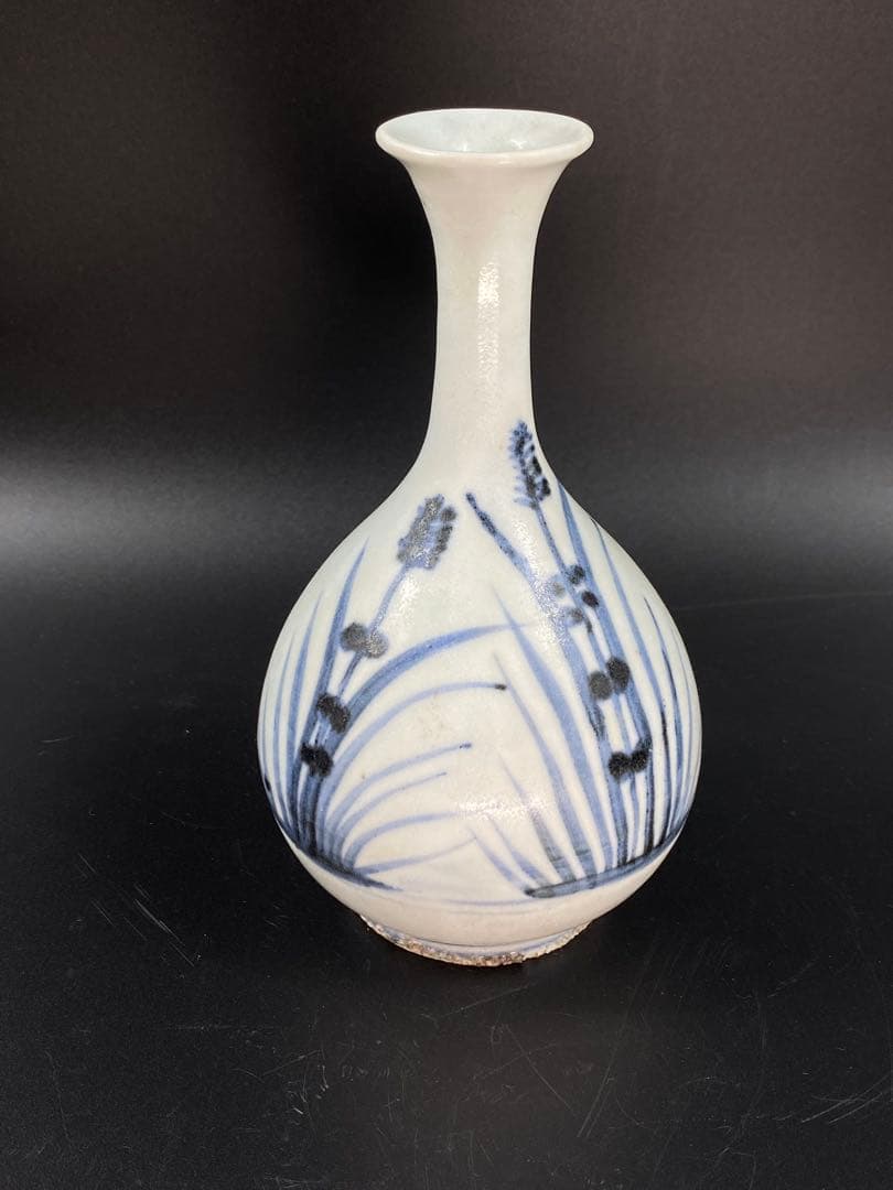 李朝 徳利 花瓶 染付 草花文 骨董 古玩 古美術 時代物 高15cm