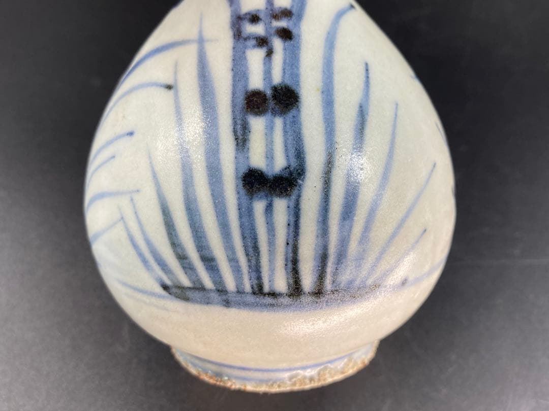 李朝 徳利 花瓶 染付 草花文 骨董 古玩 古美術 時代物 高15cm