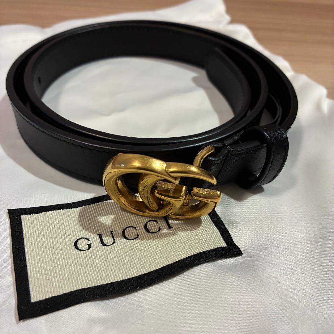 GUCCI ブラックレザーベルト ダブルGバックル　レディース　グッチ