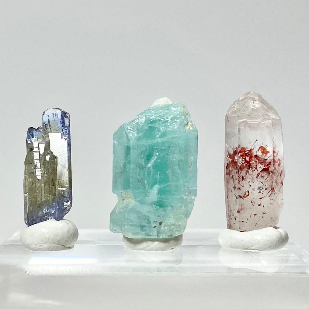 ベリル　タンザナイト　クォーツ　鉱物標本　原石　3点セット　天然石　ストーン
