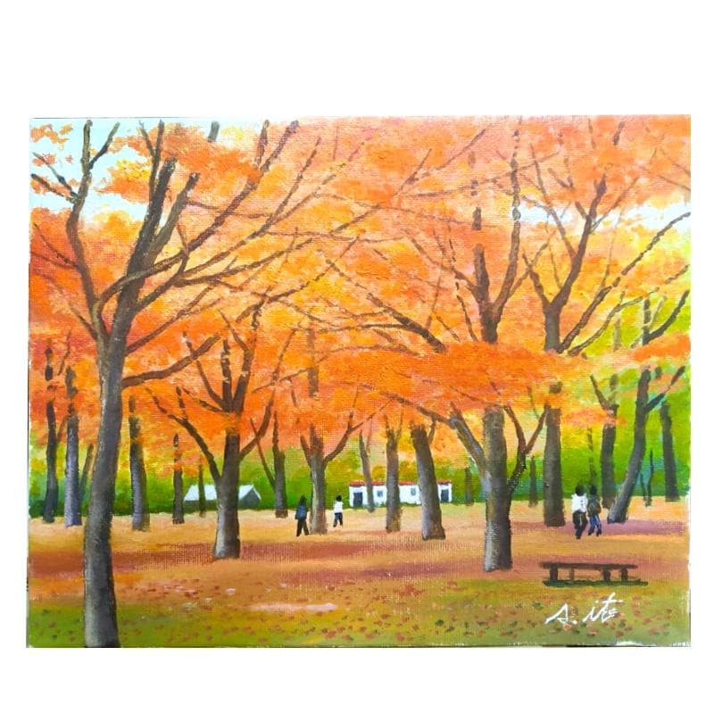 ☆伊藤正一☆「 紅葉の円山公園」　F3号サイズ　新品！