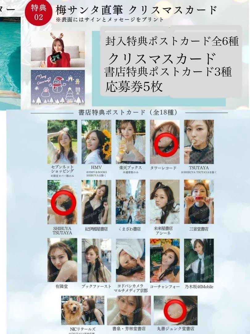 梅澤美波　写真集　封入.書店特典ポストカード、クリスマスカード、応募券5枚セット