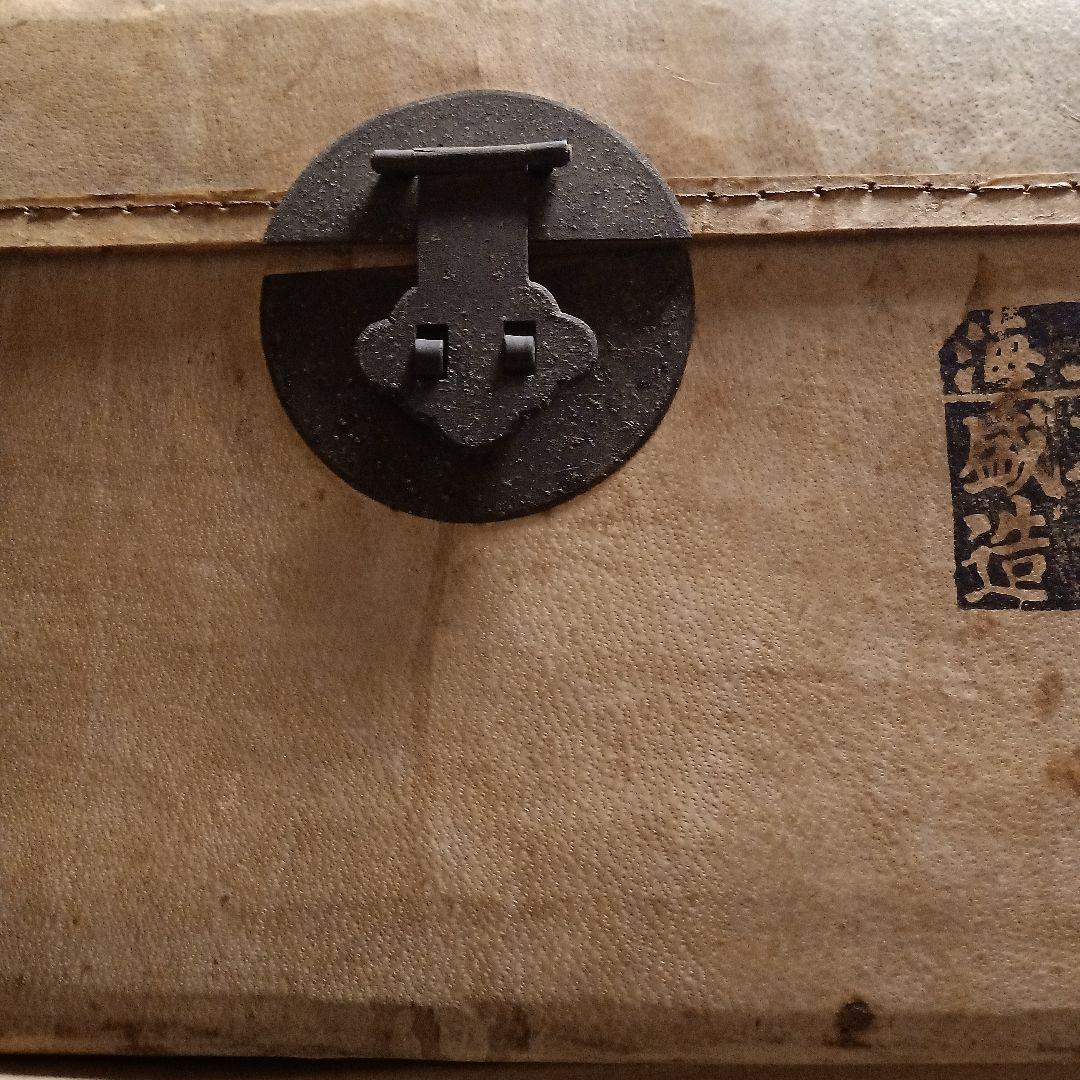 大正レトロ　海上萬昌威造　表面皮　木製箱 青い内装