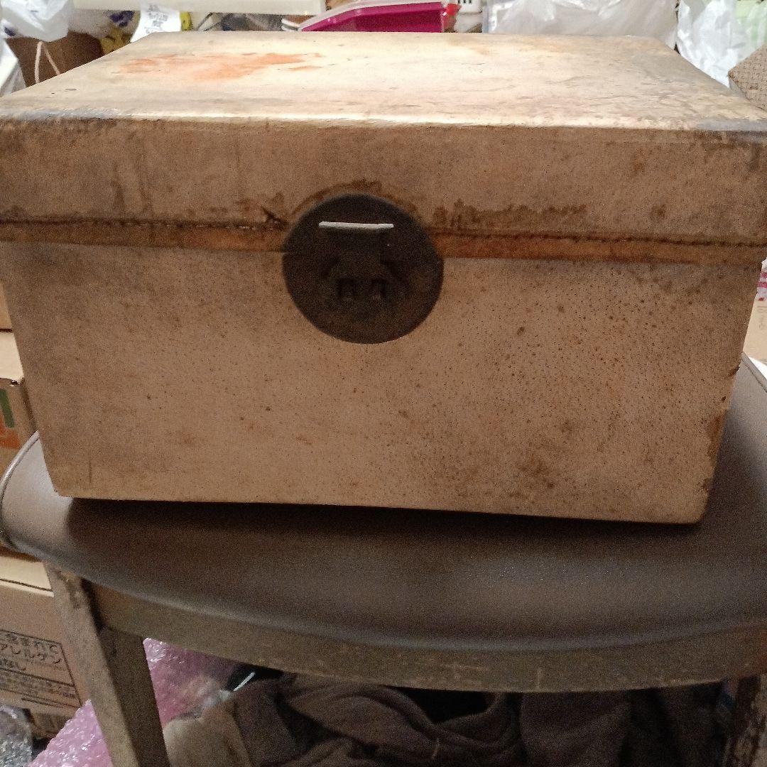 大正レトロ　海上萬昌威造　表面皮　木製箱 青い内装