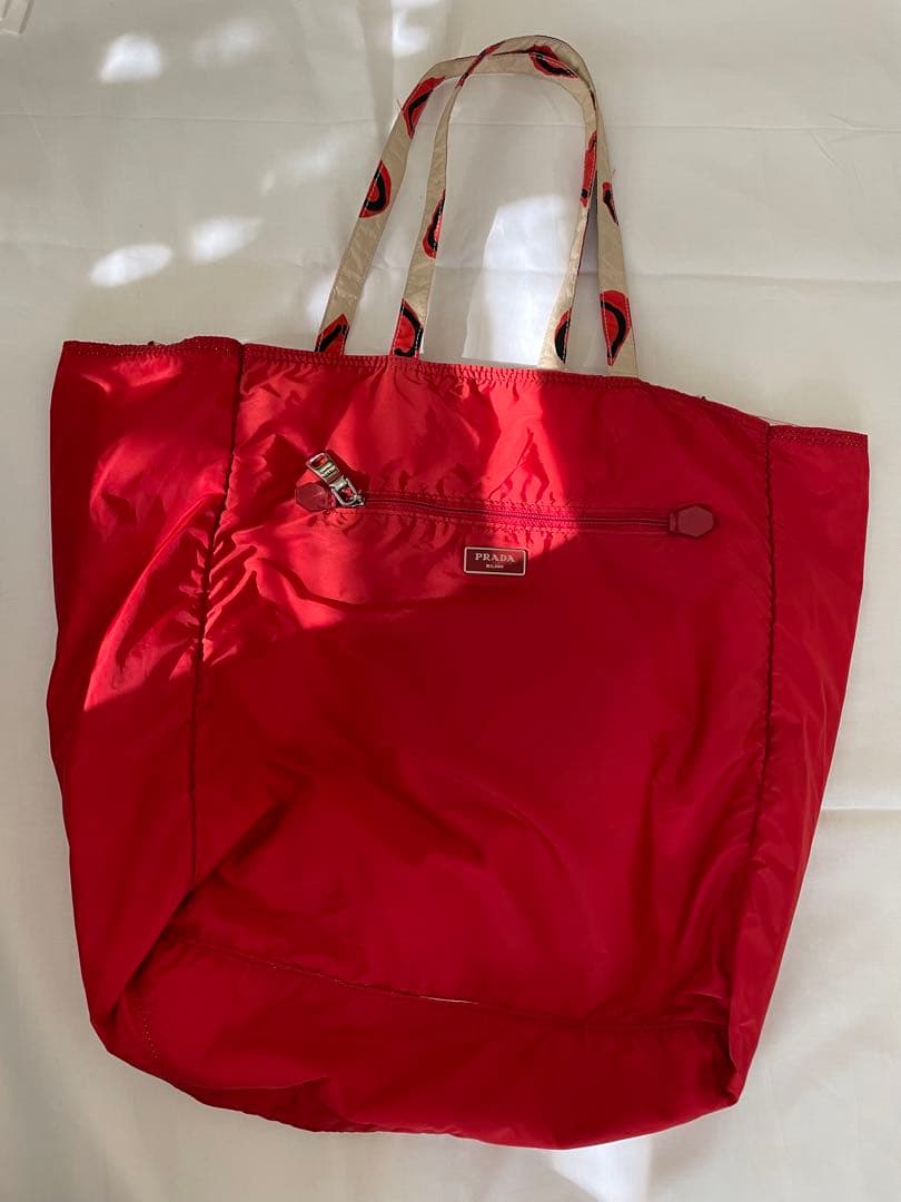 PRADA プラダ ハート柄 エコバッグ ホワイト/レッド ショルダーバッグ