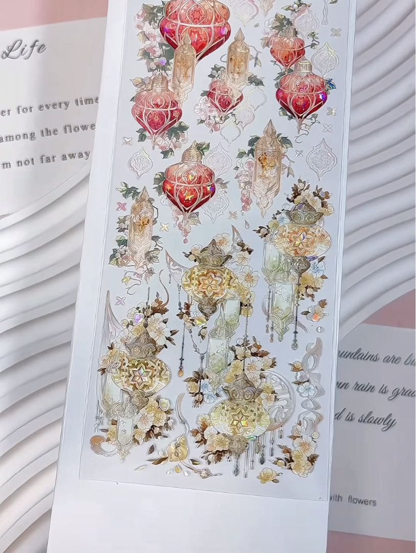 【9471】海外　マステ　3/5/巻　貝殻光マスキングテープ　赤　ランプ　装飾系