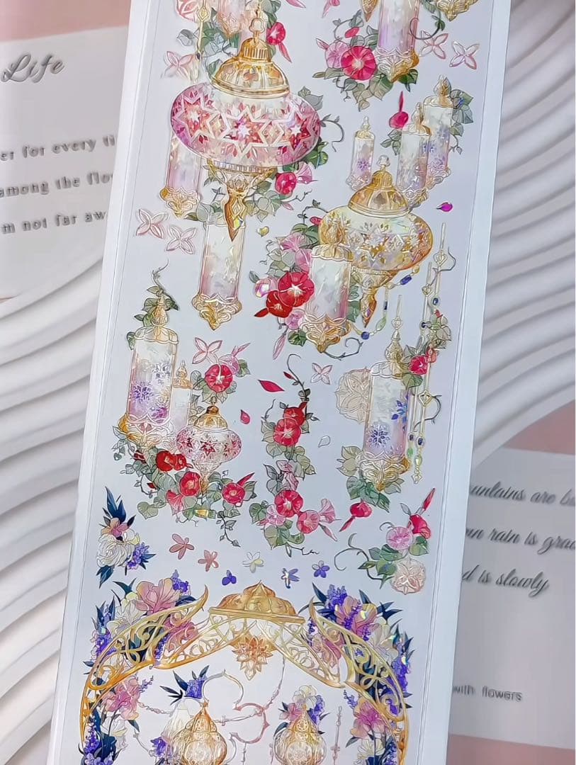 【9471】海外　マステ　3/5/巻　貝殻光マスキングテープ　赤　ランプ　装飾系