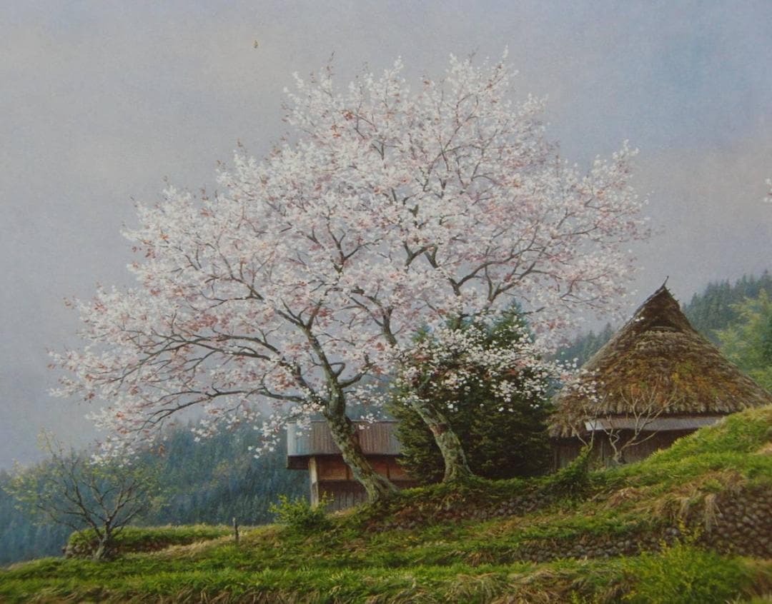 金子東日和【麗花の朝（三重県美杉村）】希少な額装用画集より新品額装、マット額装付