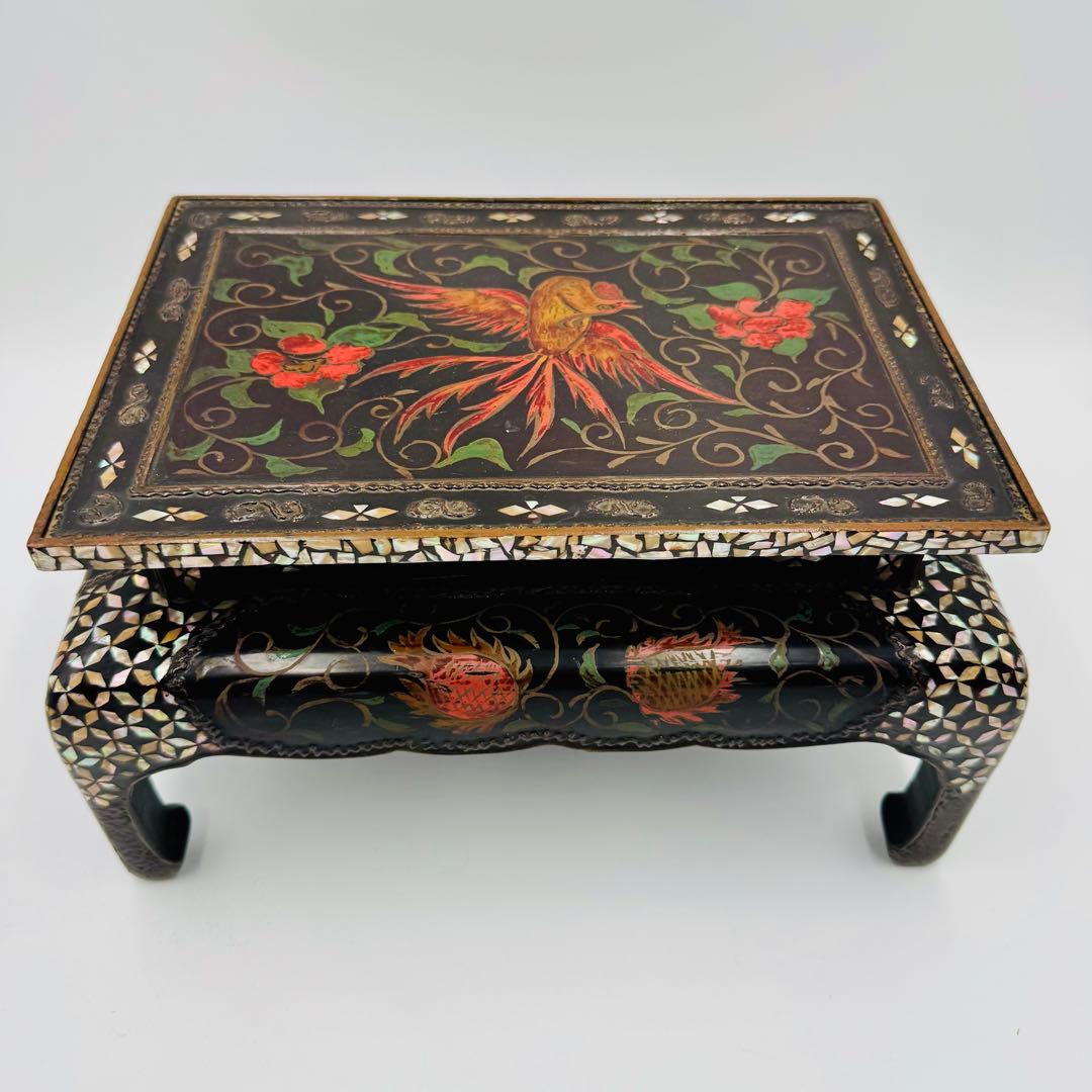 【中国美術　螺鈿青貝香炉台　花台　香台】骨董　アンティーク　インテリア