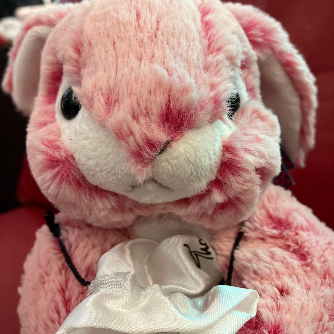 ドイツ製kuschelwuschelピンクウサギぬいぐるみ宝石入れ袋付