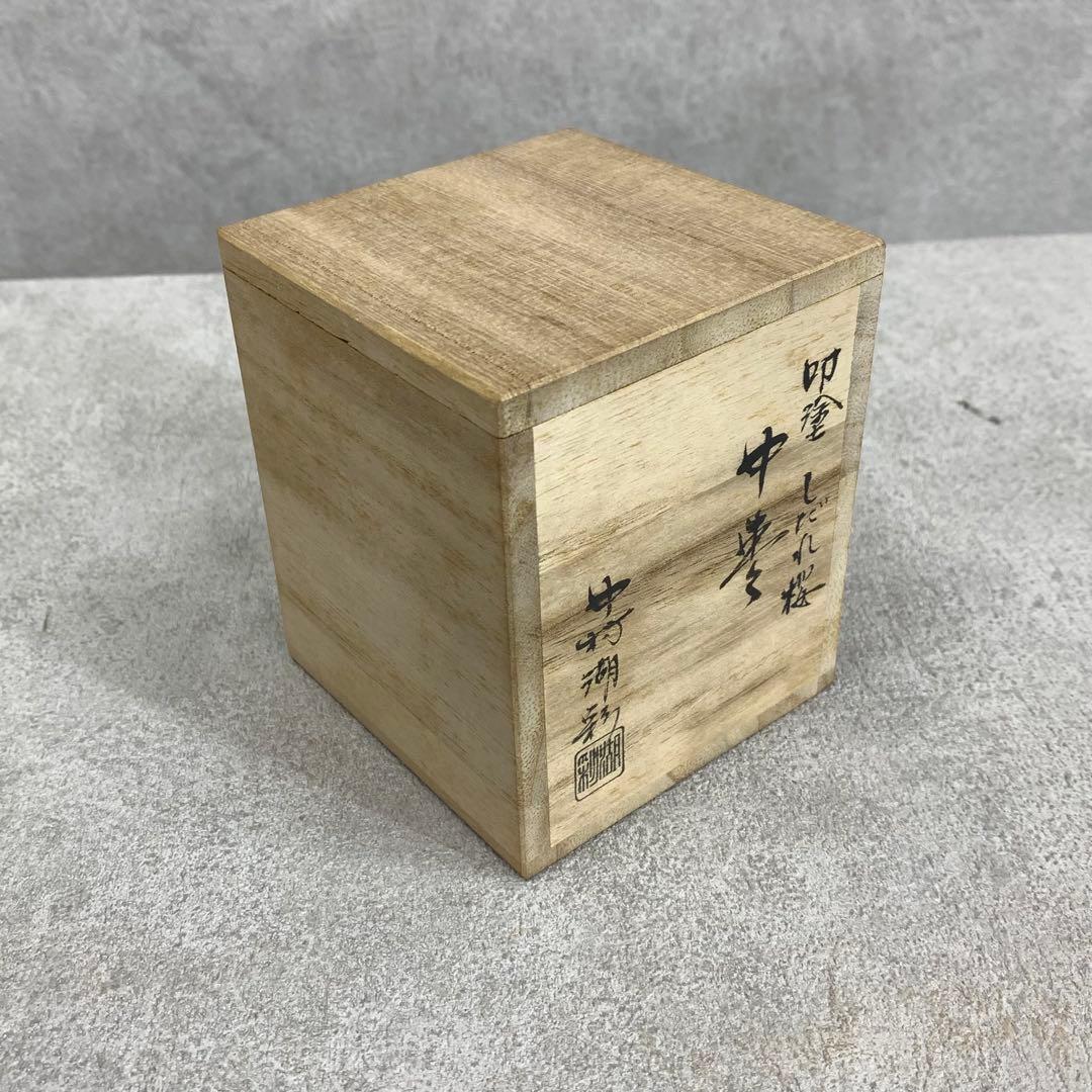 中棗 中村湖彩 しだれ桜 共箱 叩塗 蒔絵 赤 春 金 茶道具 茶の湯 B-8