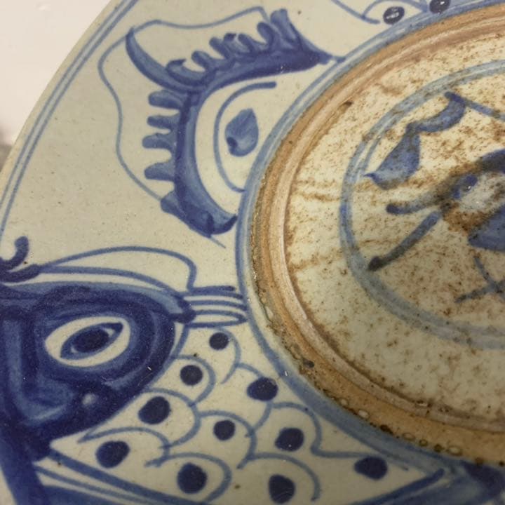 安南　染付　呉須魚紋皿 飾皿 青華 絵皿 古玩 唐物 中国 古美術 時代物