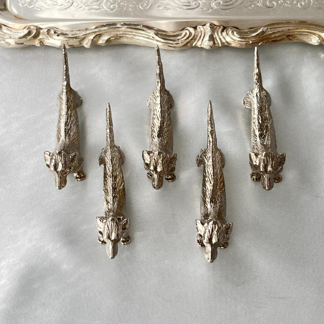 【仏蘭西】 ダックスフンドのナイフレスト 5個組【シルバープレート】