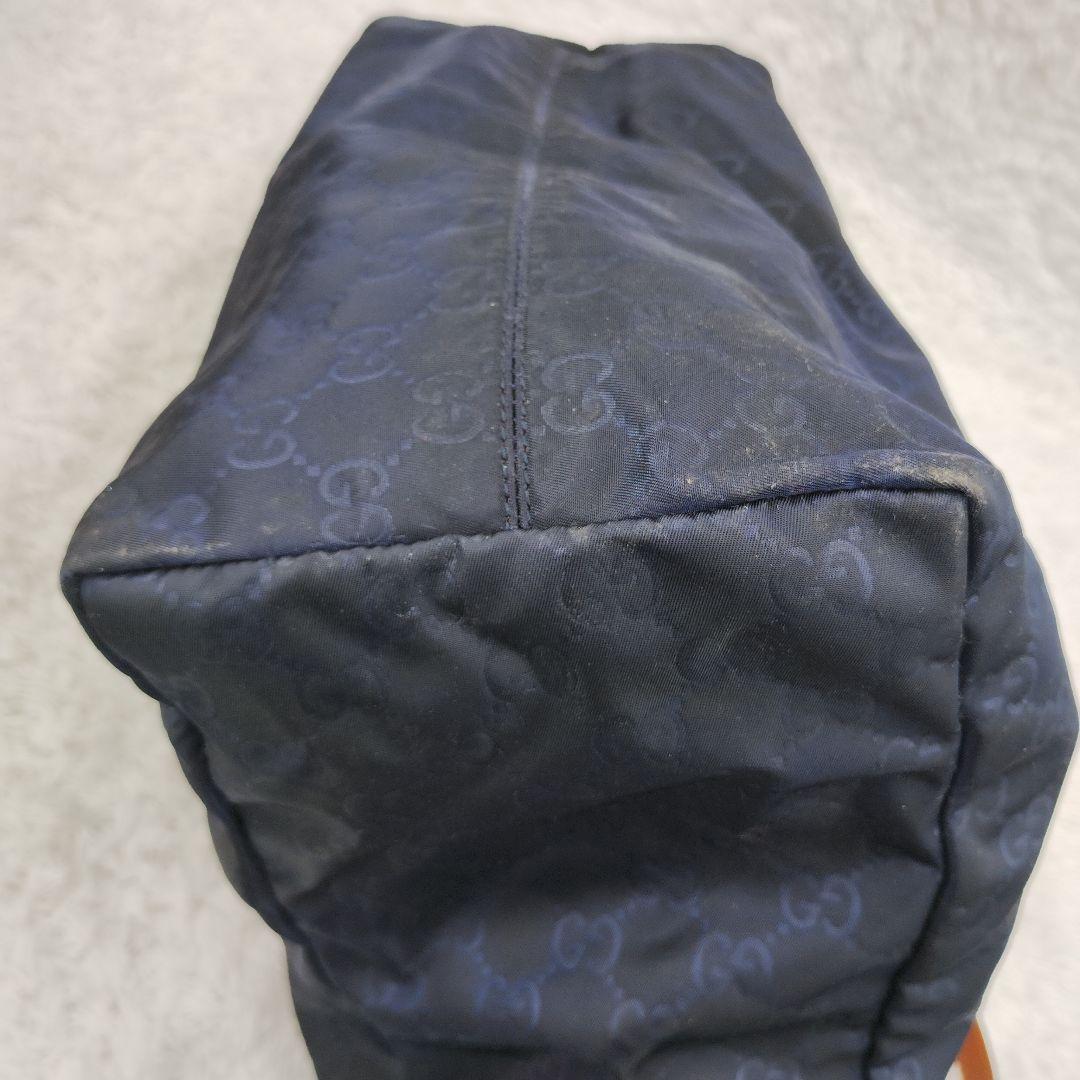 GUCCI✨️ナイロン レザー トートバッグ ショルダーバッグ ネイビー GG柄