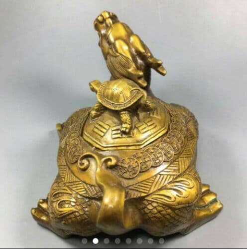 真鍮の龍亀香炉八卦子母亀置物