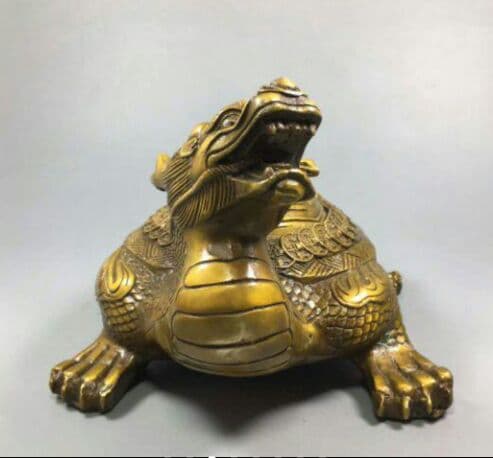 真鍮の龍亀香炉八卦子母亀置物