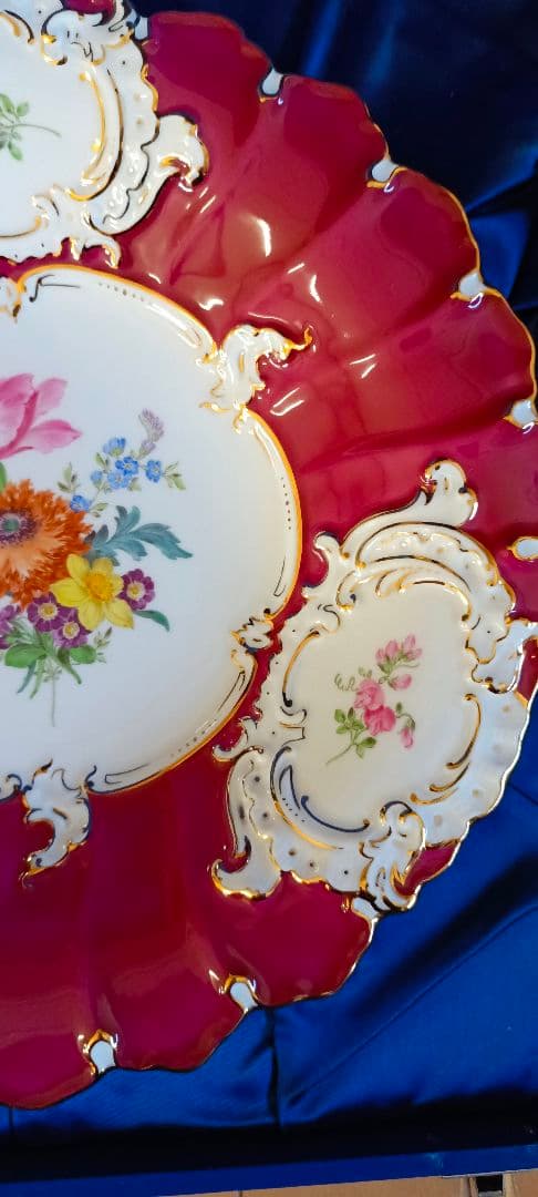 マイセン 1級品 プレート 三つの花 ゴールアンティーク