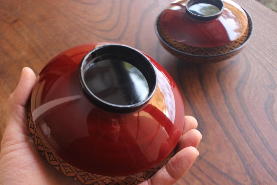 小傷有！極上溜塗に優美な七宝蒔絵の映えるお椀2点（検輪島塗懐石椀蒔絵椀