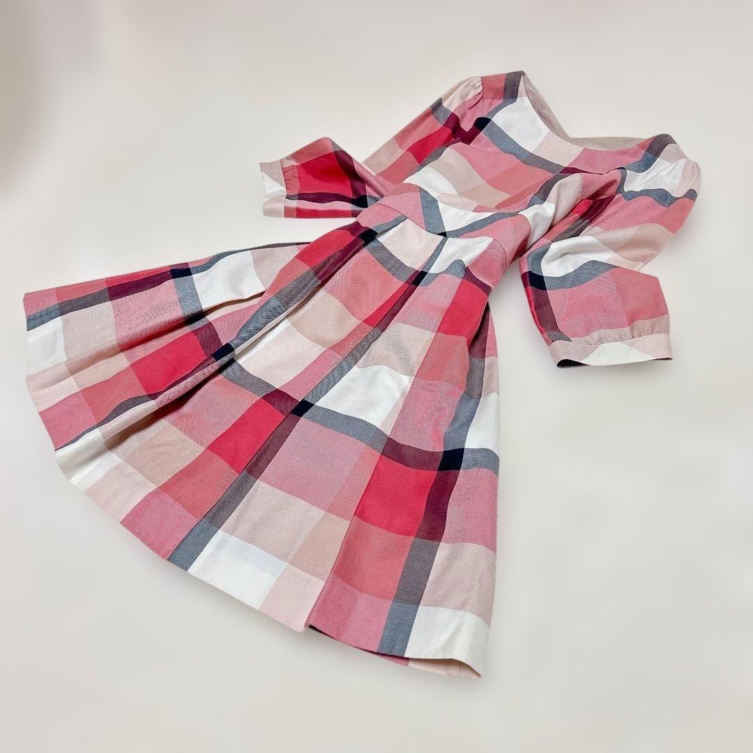 ★美品★ BLUELABEL クレストブリッジチェック　膝丈ワンピース　Lリボン