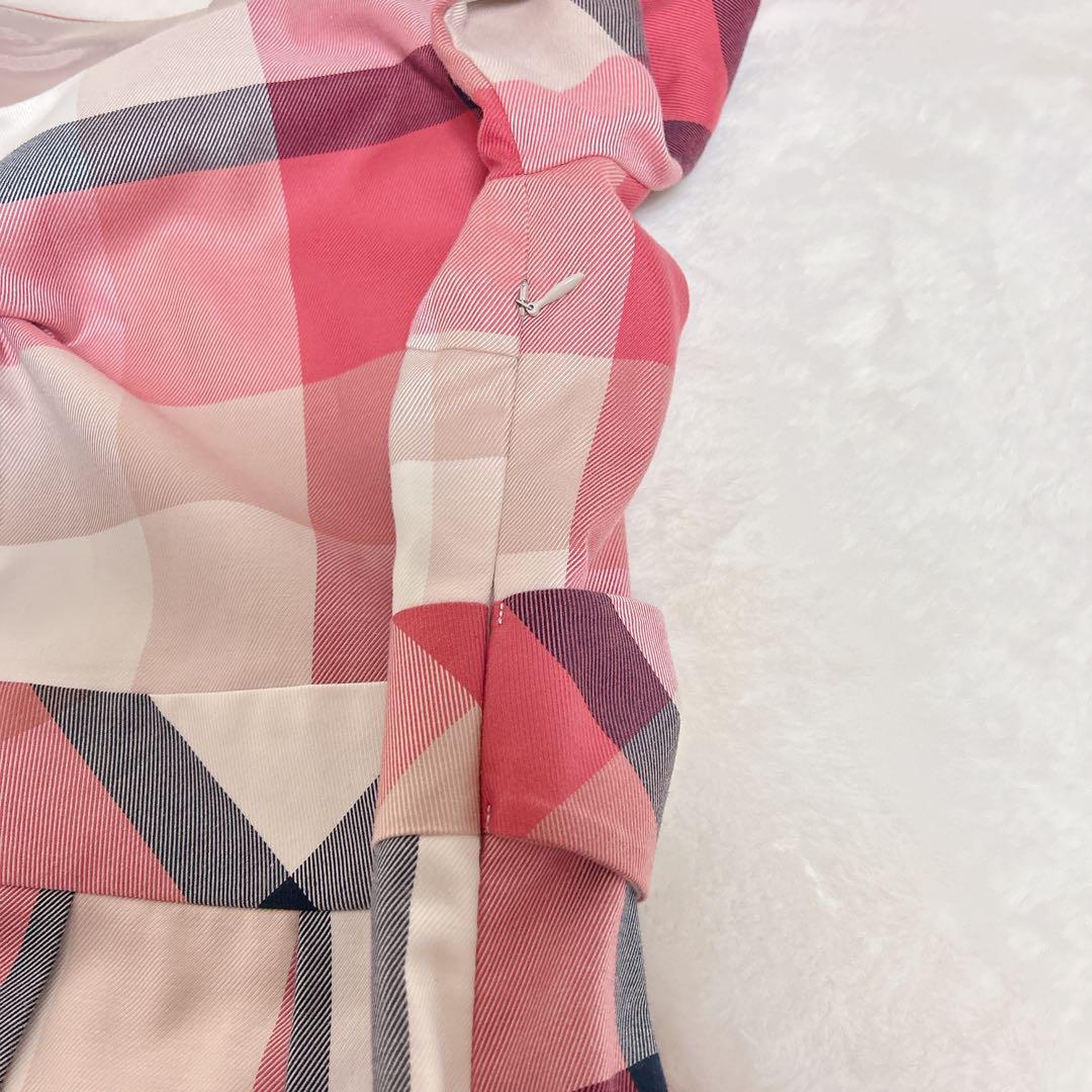 ★美品★ BLUELABEL クレストブリッジチェック　膝丈ワンピース　Lリボン