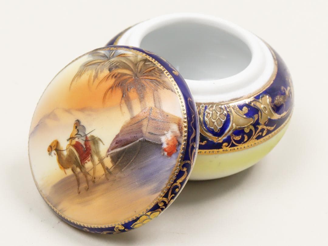 オールドノリタケ 金盛上砂漠風景 トリンケットボックス 蓋物 小物入