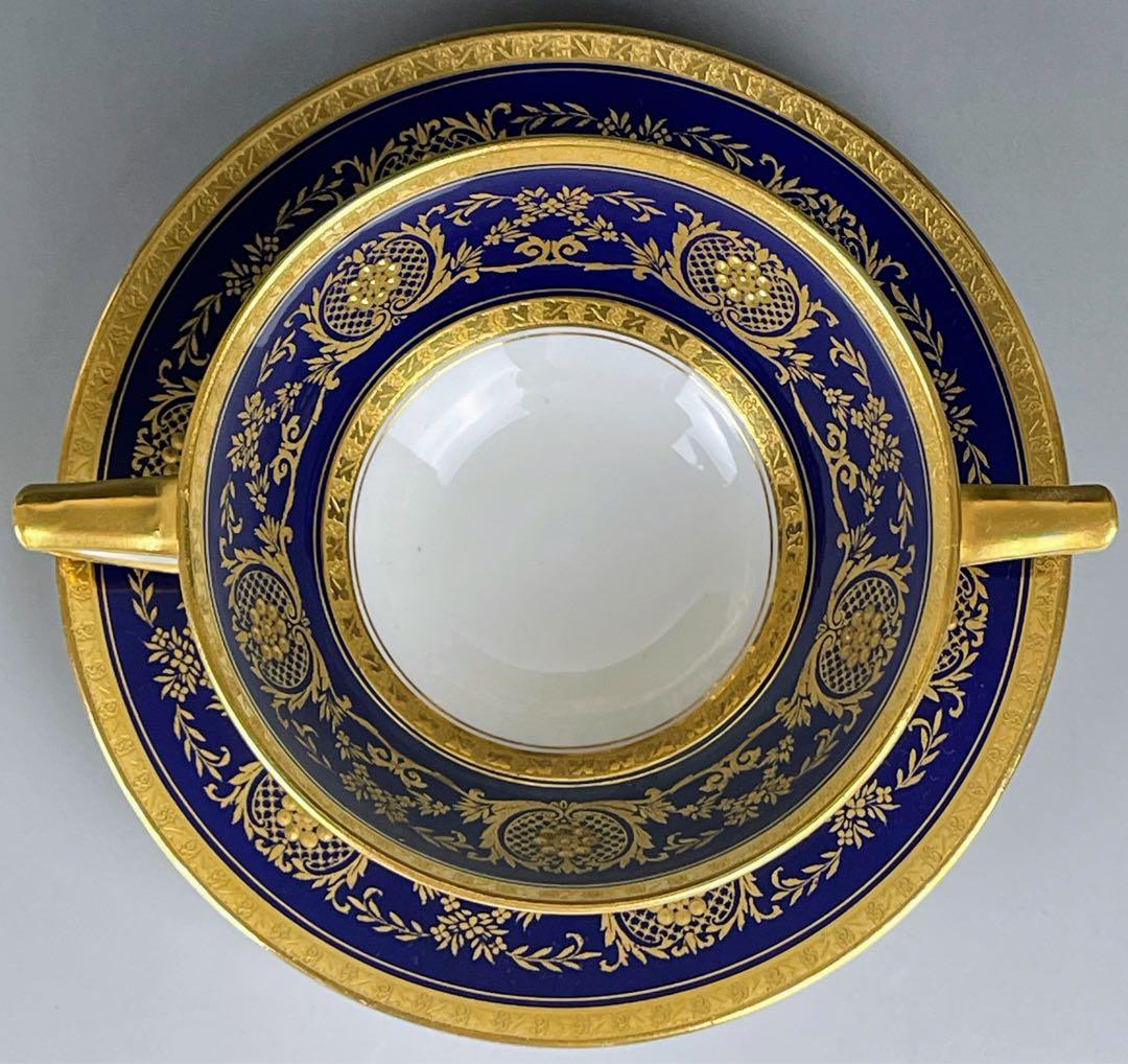 【美品】オールドミントン コバルト地 金彩 ブイヨンカップ＆ソーサー 金盛り