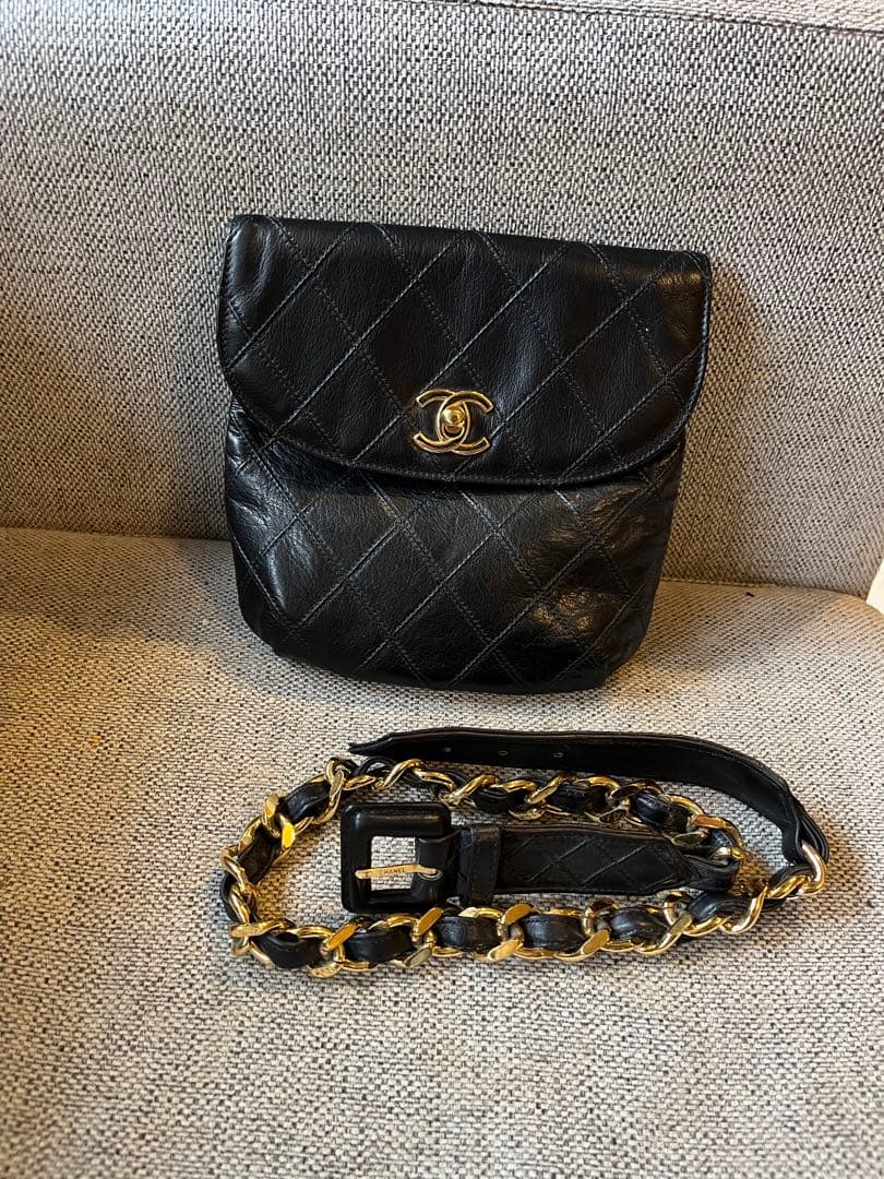 CHANEL ビコローレ　ウエストポーチ　ブラックレザー ショルダー