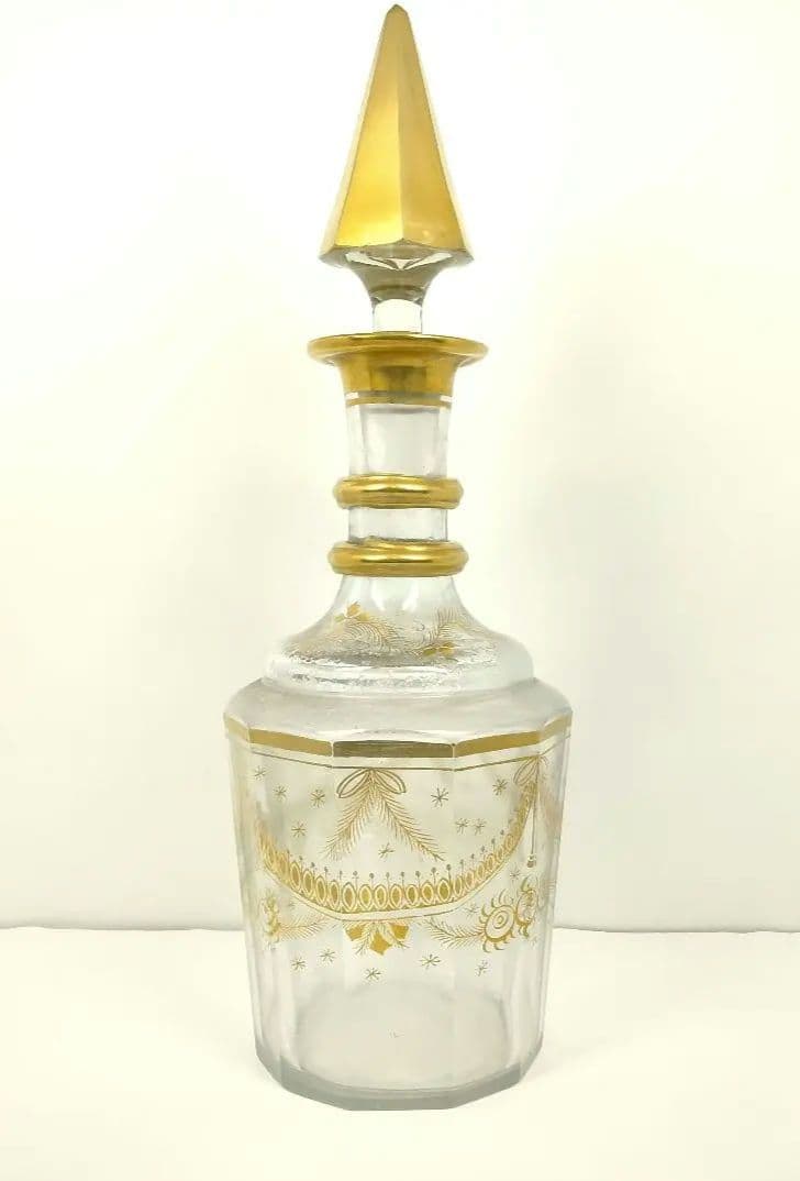 K158 オールドバカラ ガラス金絵 水次 デキャンタ 高さ38㎝ 木箱付