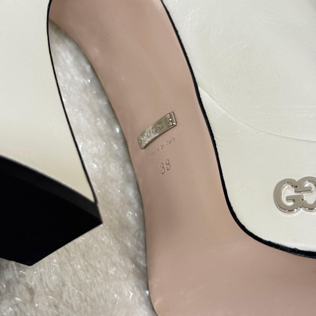 【GUCCI】ロゴ レザーソール スライドサンダル ホワイト 厚底 スタッズ