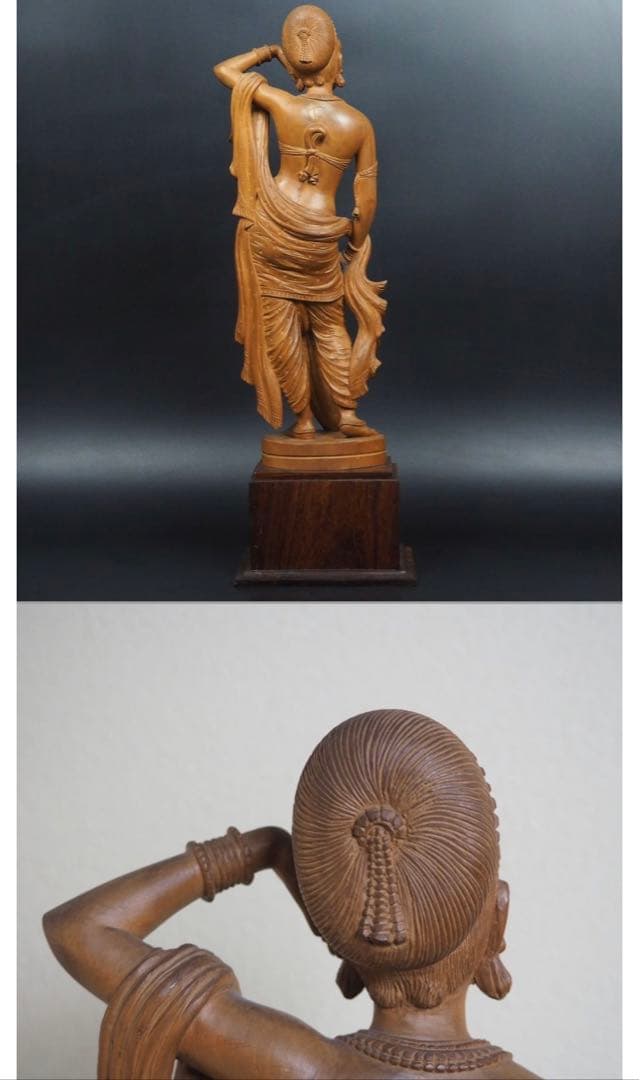 送料無料　時代物　老山白檀　インド白檀細密彫刻女神像　高さ54ｃｍ　本物保証