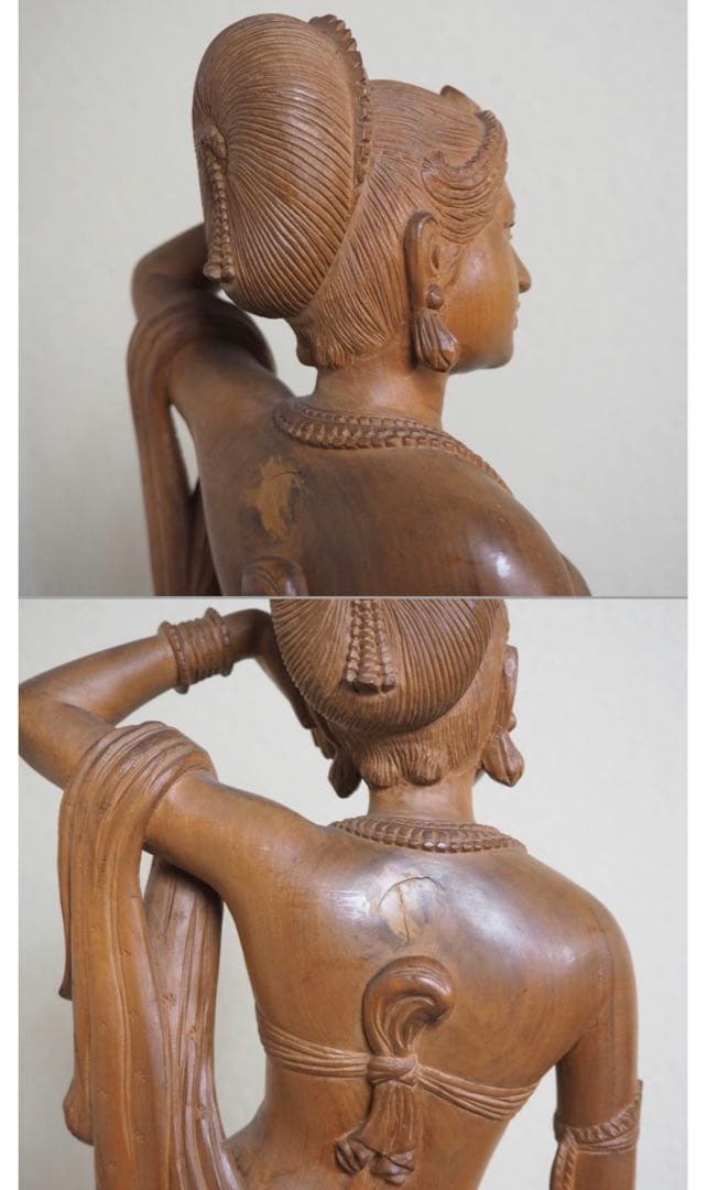 送料無料　時代物　老山白檀　インド白檀細密彫刻女神像　高さ54ｃｍ　本物保証