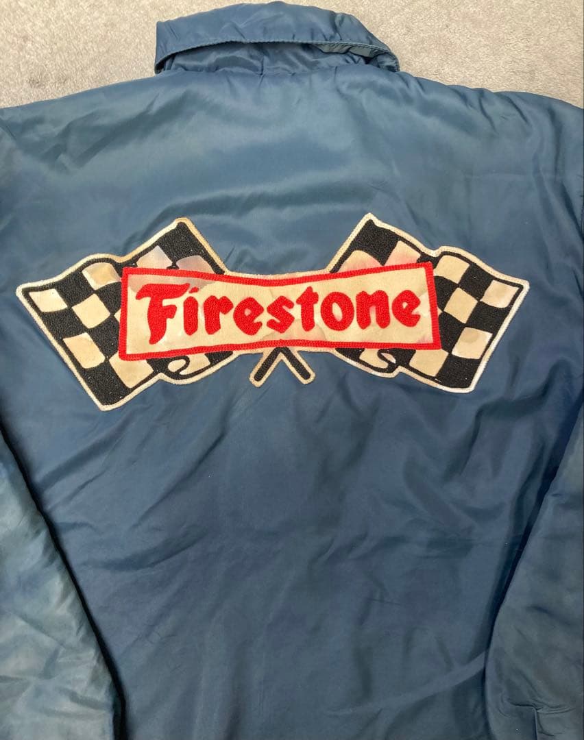 ヴィンテージ ナイロンコーチジャケット 刺繍 Firestone ネイビー