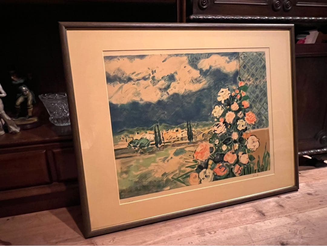 ジル・ゴリチ リトグラフ プロバンスのローズガーデン アート 額縁 インテリア