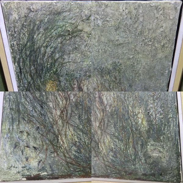 真作保証 藤本俊子　野原にて 草原　昭和44年　油絵　額縁52㎝×60㎝　北海道