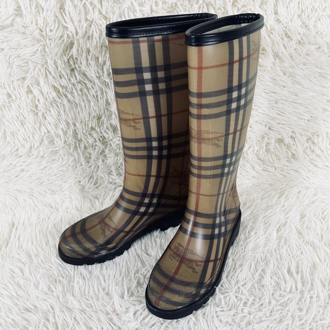 美品　Burberr　バーバリー　ノバチェック　レインブーツ　シャドーホース