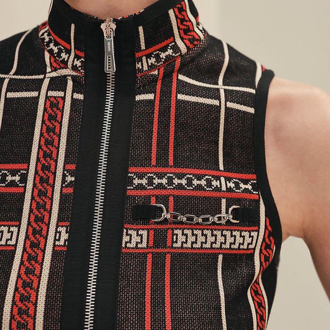 新品 HERMES タータンチェック柄 ジップアップ　ジレ　アウター　ワンピース