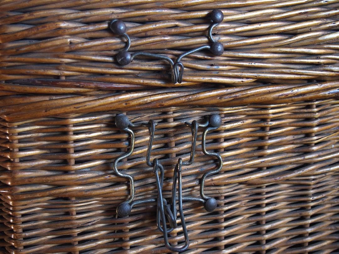 古いバスケット パニエ トランク ピクニック 旅行鞄 収納 欧州/K366