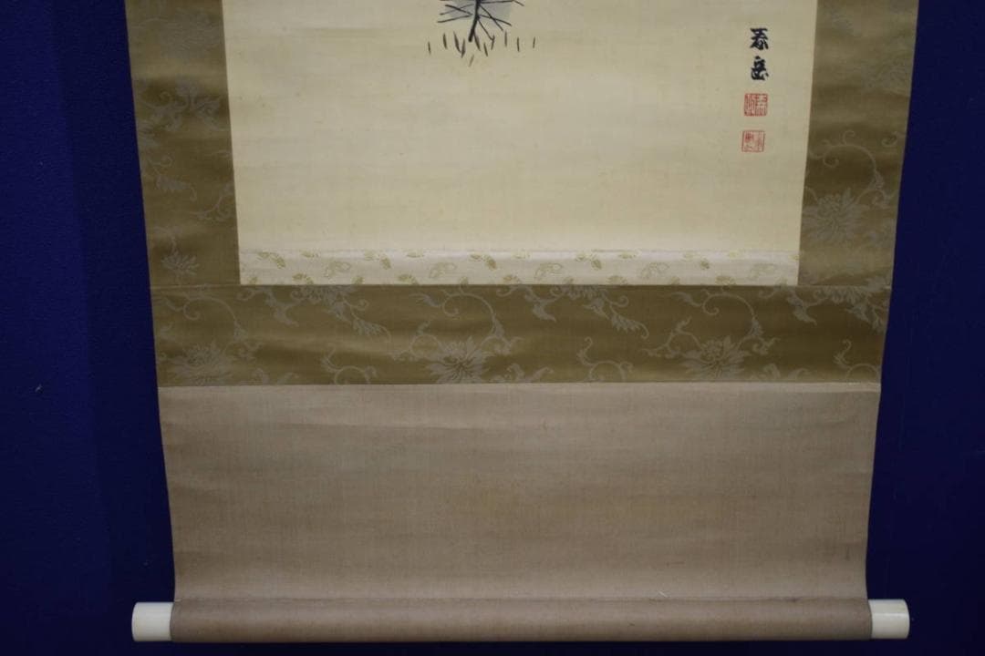 真作/森春岳/岸連山門下/春暁松鴬図/絹表装/桐共箱付/布袋屋掛軸HJ-666