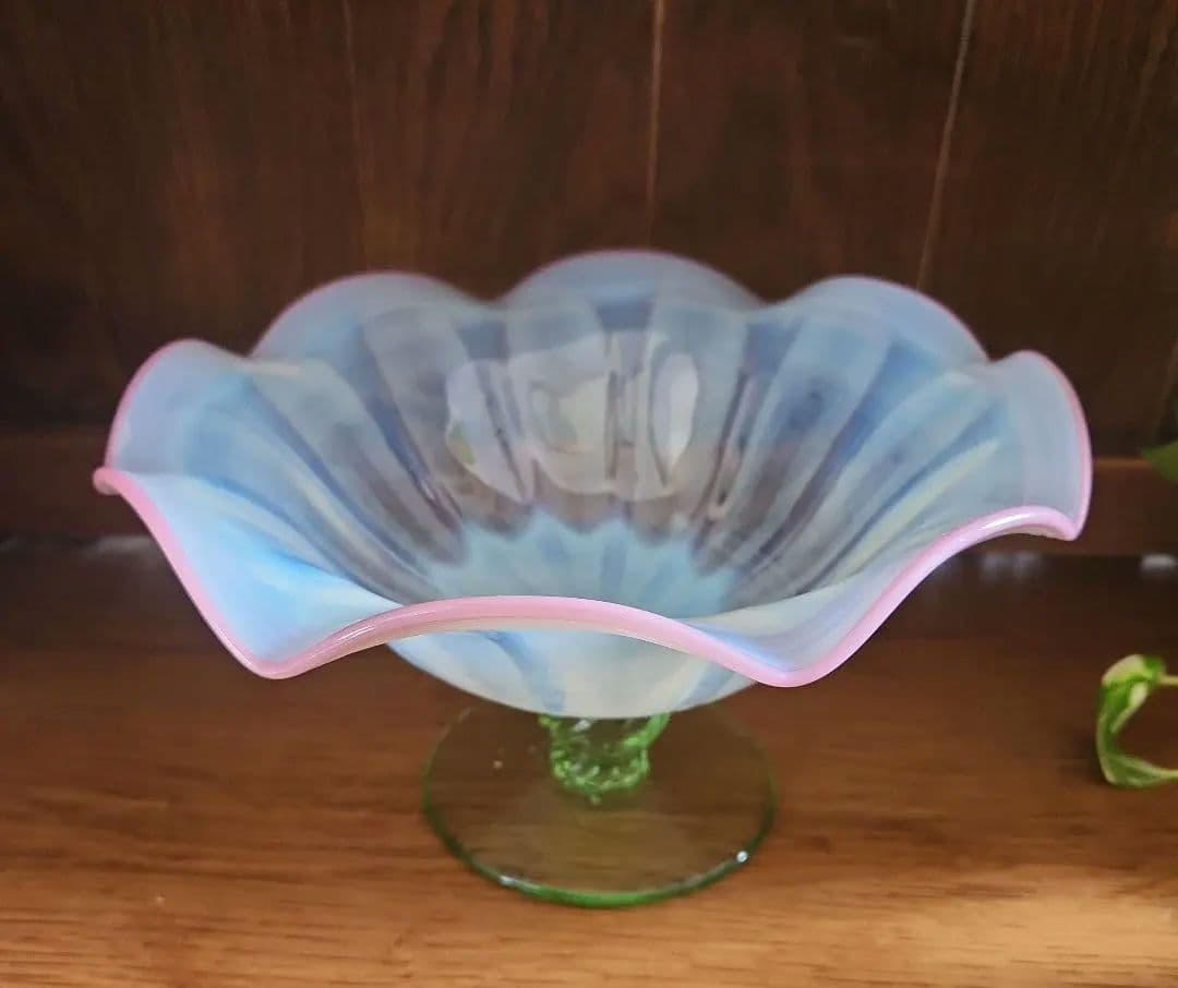 アンティークオパールセントガラス　コンポート